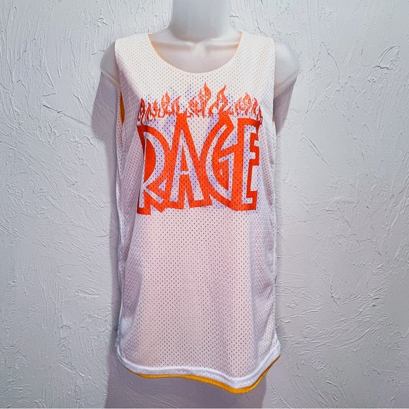 Women's Yellow Mesh Basketball Football Jersey Tank Rage y2k Flame Print Size S - Picture 5 of 7